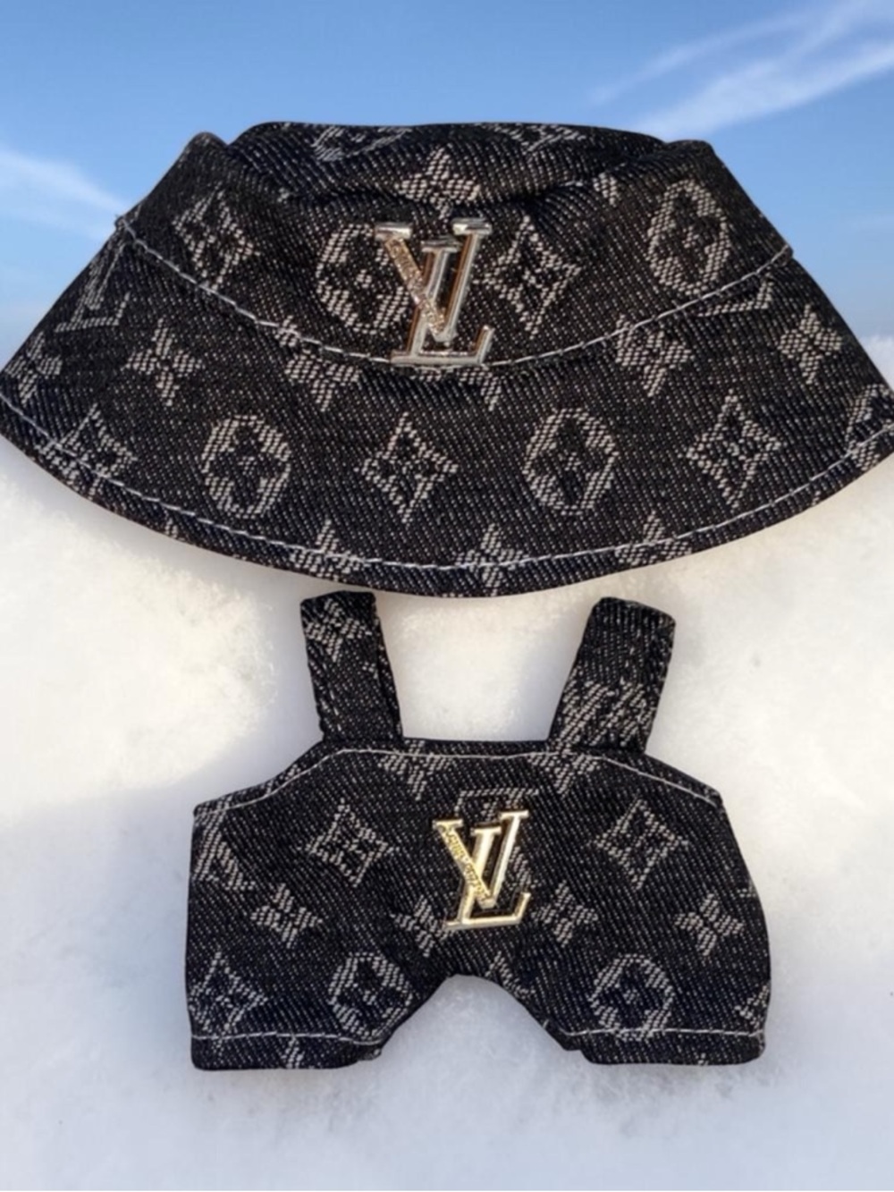 Black Monogram Denim Bucket Hat and Matching Crop Top Set